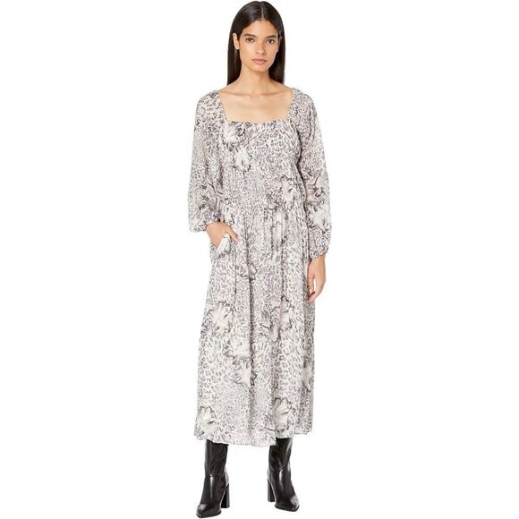 NWT All Saints Amara Laertes Midi Dress Size 4 Ecru Leopard Print Long Sleeve - Picture 1 of 11